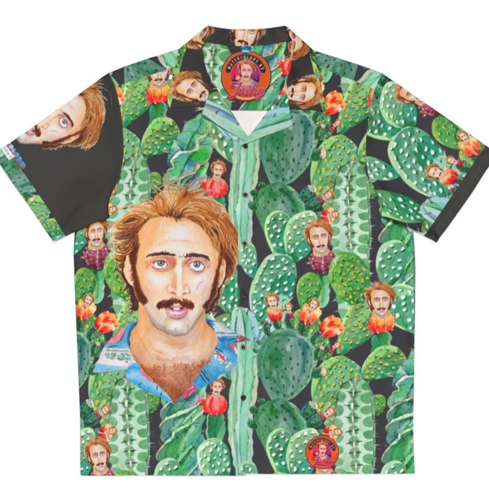 Nicolas Cage Raising Arizona Cactus Acid Trip 80s Button-Up Hawaiian Party Shirt